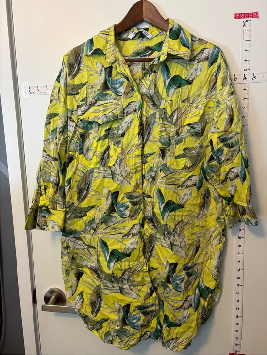 Zara Other - Zara cotton Tropical Leaf Print Button-Up Shirt Beach coverup size L